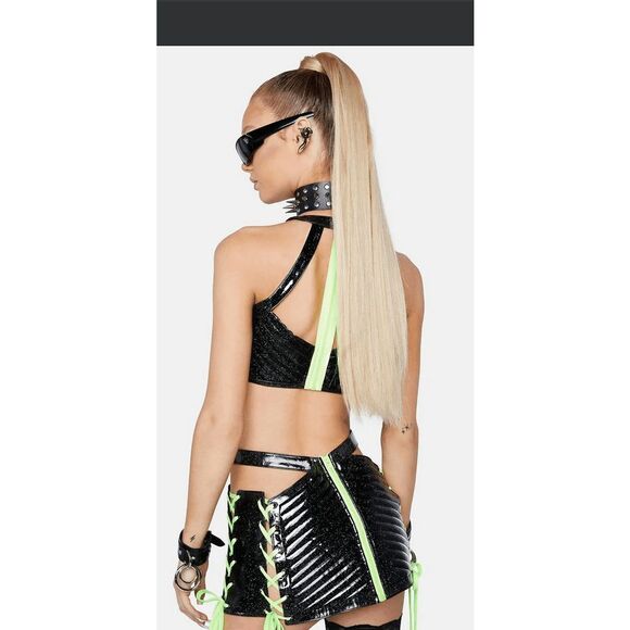 NWT Dolls Kill Club Exx Onyx Rude Awakening Glitter Mini Skirt- Size M - Picture 4 of 6